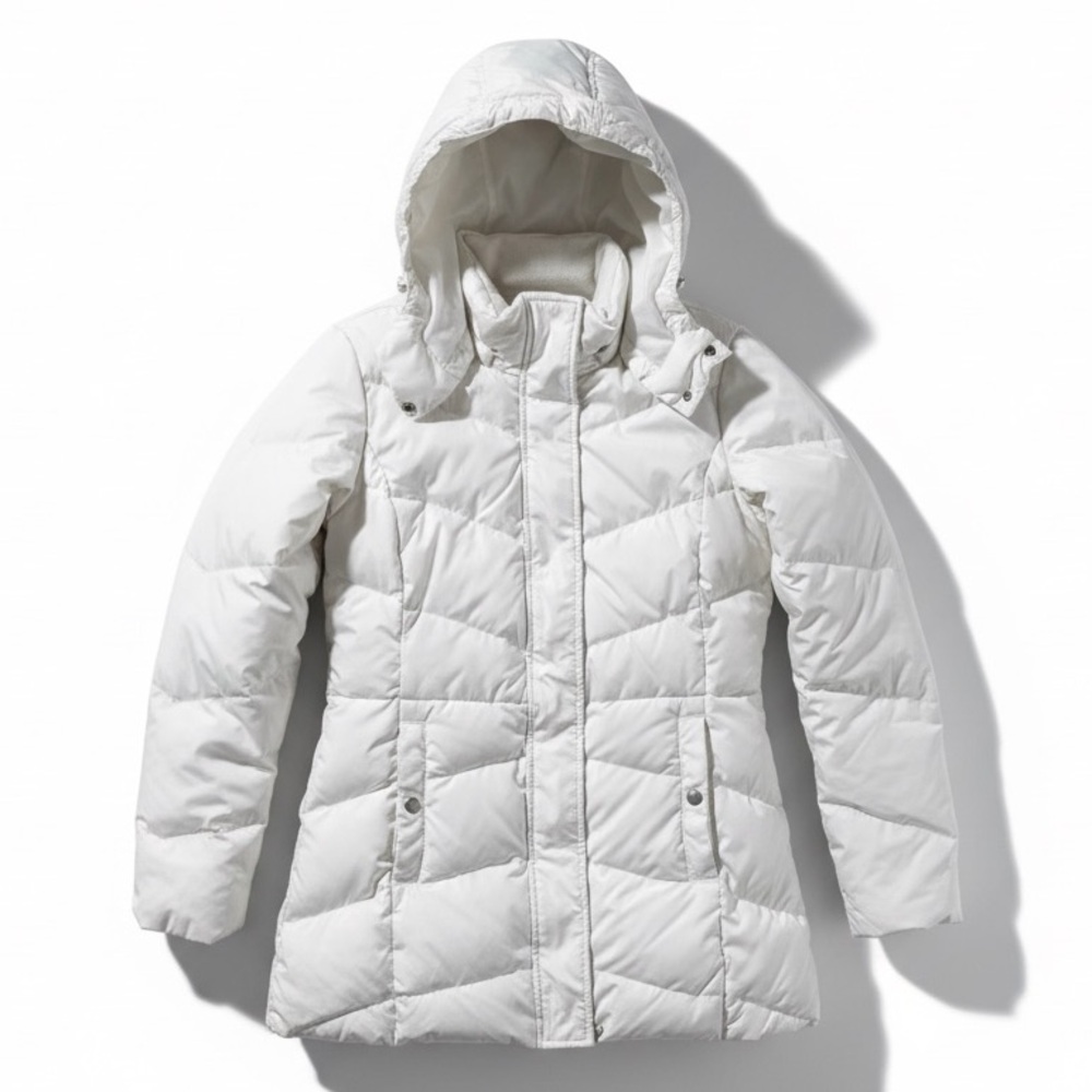 Eddie Bauer Goose Down Hooded Puffer Jacket White Warm Winter Coat Small